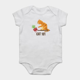 Cat 101 Funny kitty pushing plant off shelf Baby Bodysuit